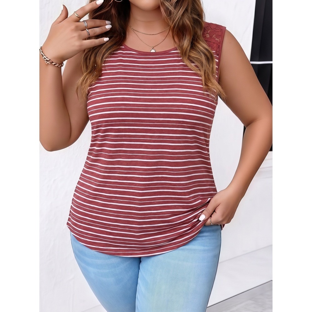 Style & Co Red White Striped Lace Shoulder‎ Tie Back Tank Top 1X Plus Excellent